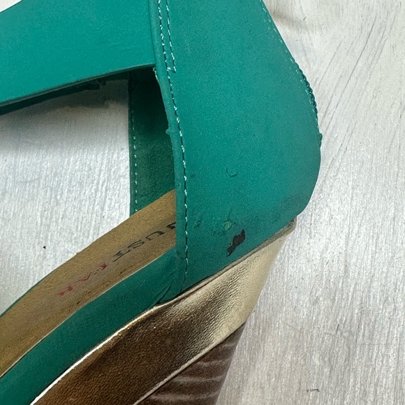 JustFab HollyN Turquoise Wedge Heels Women’s 6.5 Platform Sandals Zip Back - Picture 4 of 12